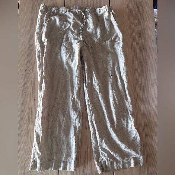 Poetry Drawstring linen pants light tan with pinstripe pattern -Size 12 - Picture 1 of 8